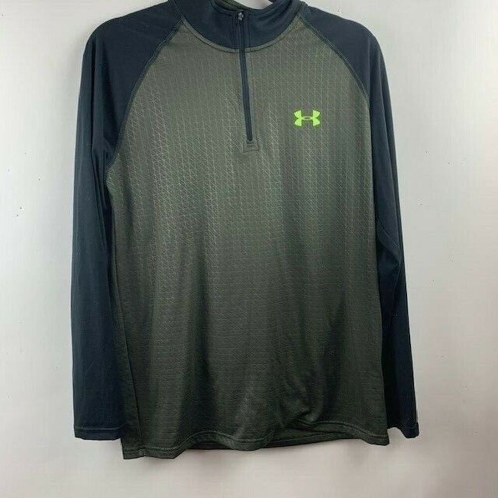 Under Armour Mens Size S Heatgear Long Sleeve Shirt Black Dark Green